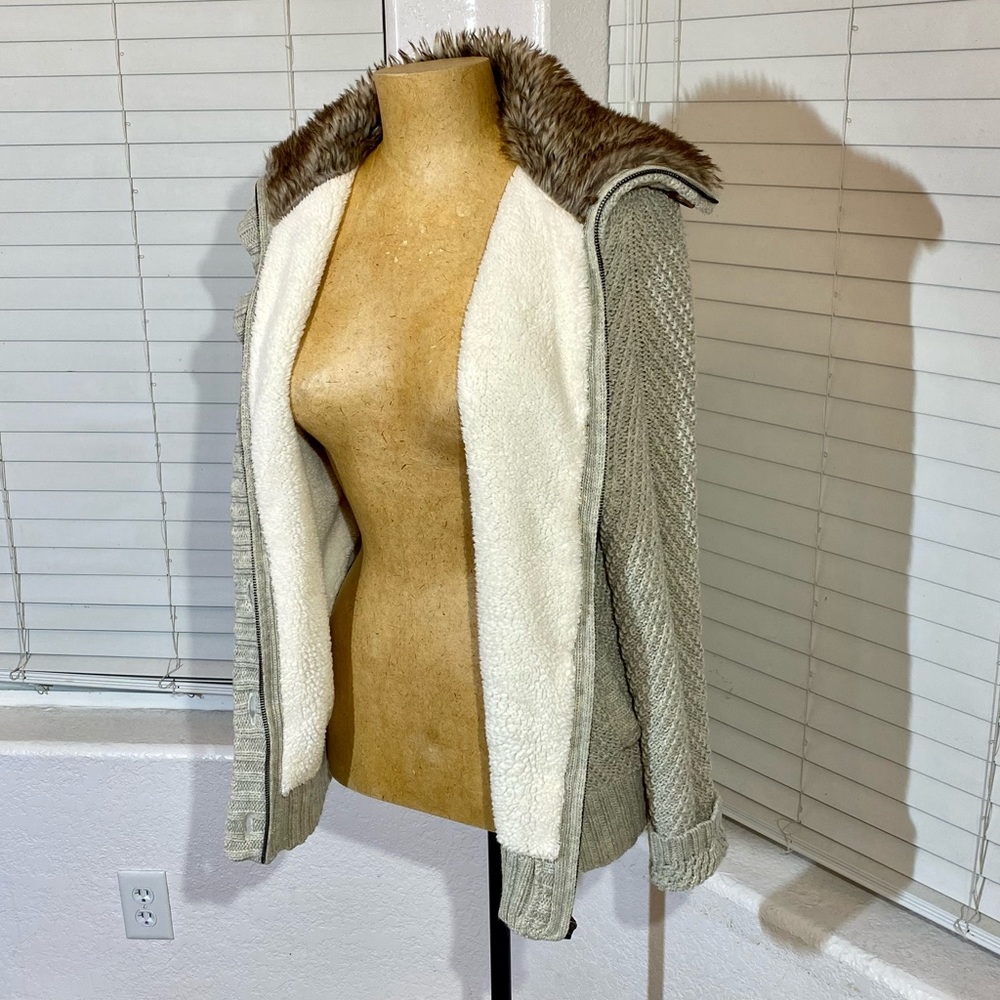 CI SONO CAVALINI sweater fur collar L tan long sle